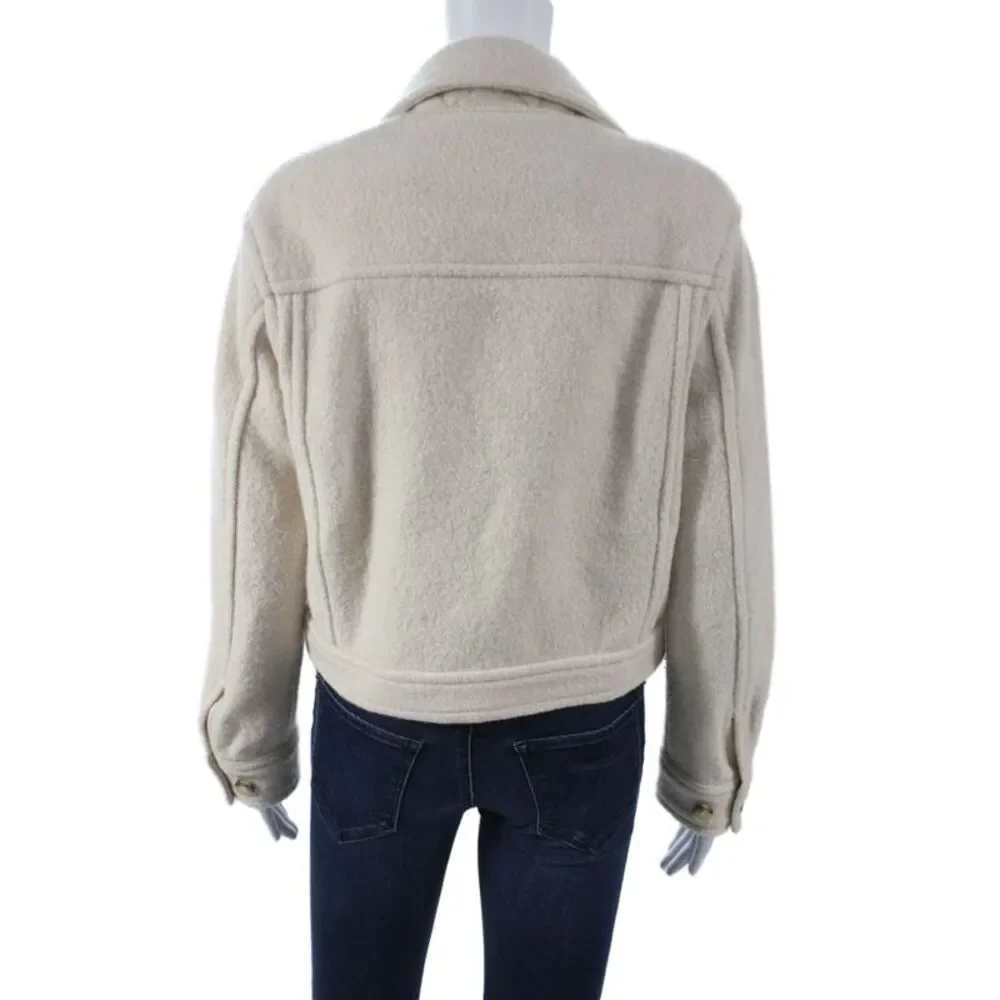 Wilfred Women Beige Merino Wool Bomber Jacket Collared Button Size 2XS